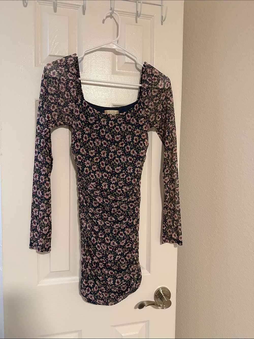 Altar'd State Navy Long-Sleeve Scoop Neck Floral Top